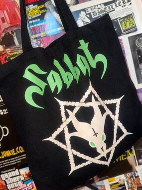 Black Tote Bag with Green 'Sabbat' Band Logo